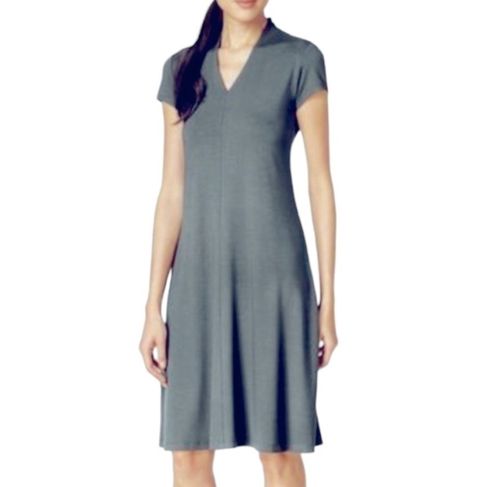 Eileen Fisher Jersey Dress Short Sleeve V Neck Size Small - Picture 8 of 8